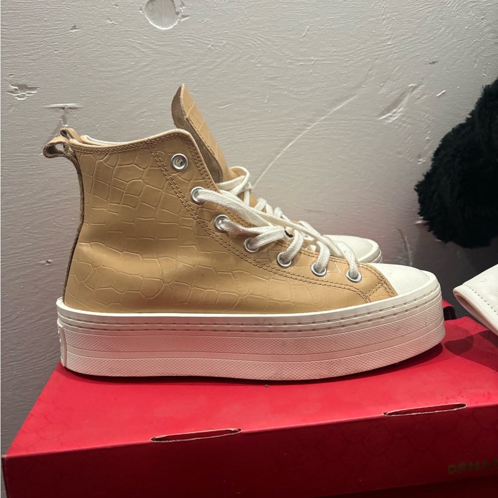 Converse Beige Croc-Embossed High-Top Sneakers